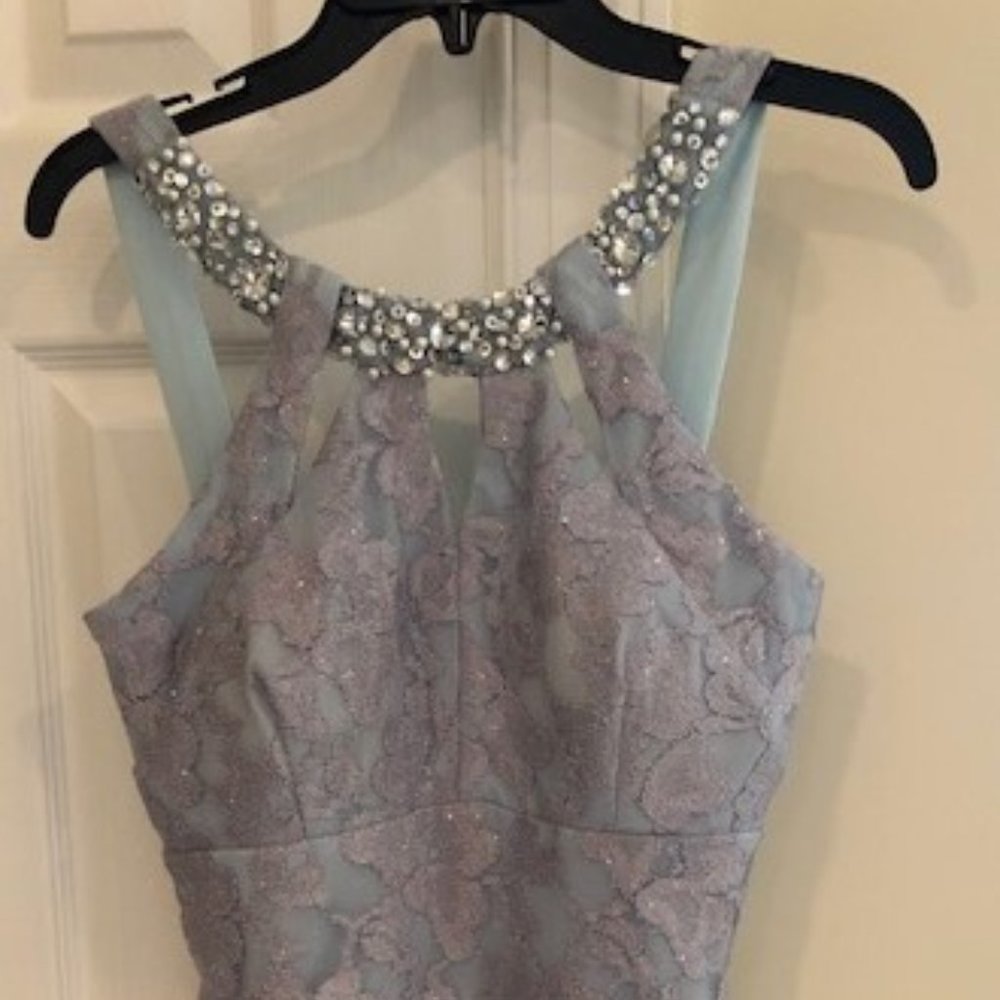 NEW Andy Manglia aqua beaded lace cocktail dress